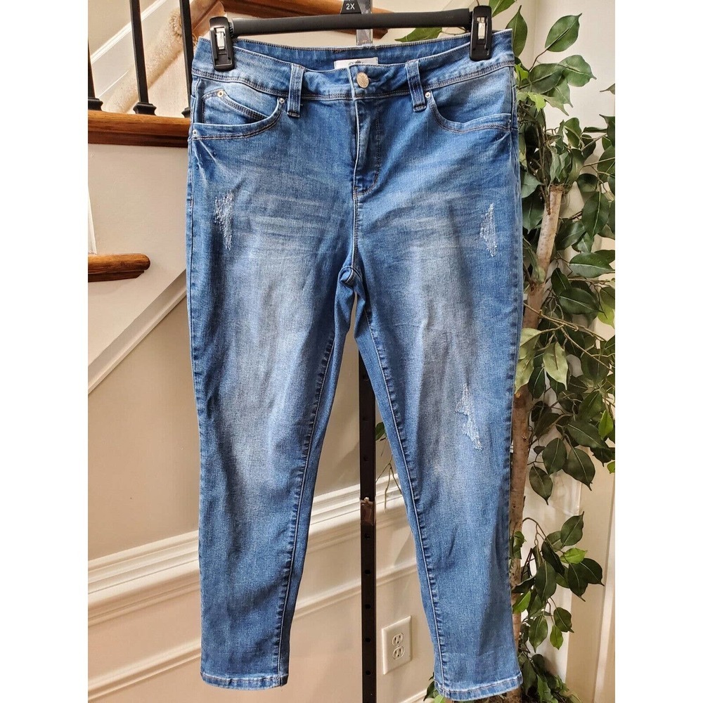 Royalty Women's Blue Denim Cotton Zipper Mid Rise Skinny Fit Jeans Pant Size 14